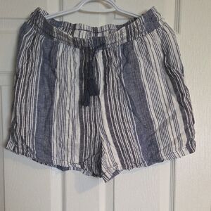 Women’s Blue and White Striped Drawstring Shorts